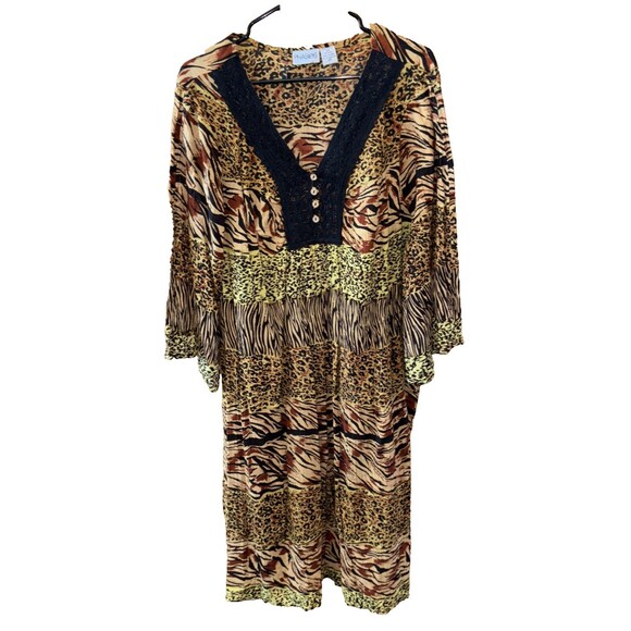 Phases Women Dress 2X Animal Print Resort Kitschy Art Vintage V Neck Cotton - Picture 9 of 9